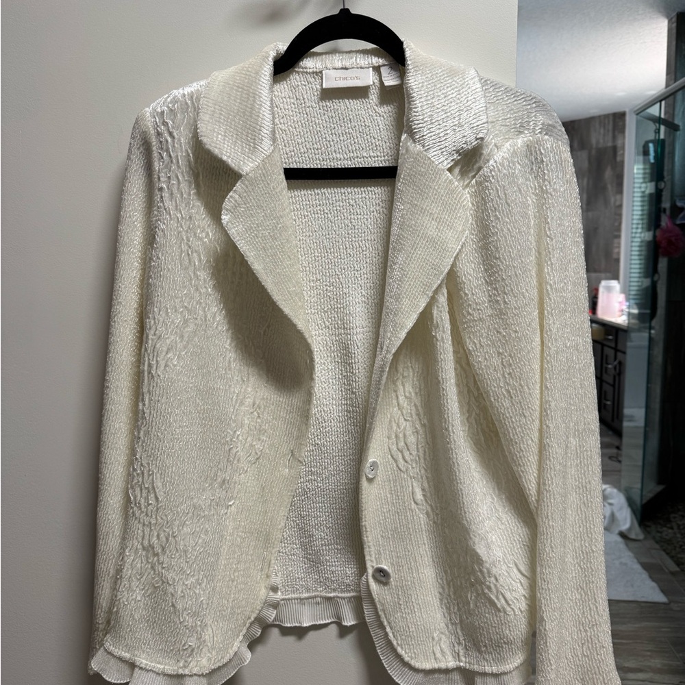 Chic White Textured Women's Jacket